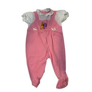 Vintage Winnie the Pooh Pink Overalls white shirt 6-9 M Disney 90s 2000s Y2k